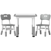 AIYAPLAY Height Adjustable Toddler Table and Chair Set, 3 Pcs Children Activity Table w/ 2 Chairs, for Playroom, Bedroom - Grey(m-11)