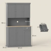 HOMCOM Mobile Dispensa Stile Country con Mensole Regolabili, Armadietti e Cassetto, in Legno, 101x39x180 cm, Grigio(m-3)
