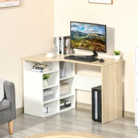 HOMCOM Escritorio Esquinero Mesa de Ordenador en Forma de L Escritorios Juveniles con Estantes Ajustables para Oficina Casa Despacho 120x70x75 cm Blanco y Roble(m-10)