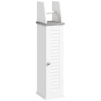 kleankin Toilet Roll Holder Cabinet, Slim Freestanding Bathroom Cabinet with Adjustable Shelf, Toilet Roll Storage Unit, White(m-1)