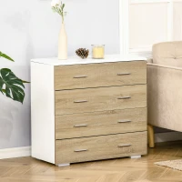 HOMCOM Commode Meuble de Rangement Style Contemporain 4 tiroirs 76 x 35 x 72 cm Blanc et Couleur Bois(m-2)