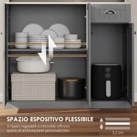 HOMCOM Mobile Dispensa Stile Country con Mensole Regolabili, Armadietti e Cassetto, in Legno, 101x39x180 cm, Grigio(m-6)