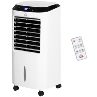 HOMCOM Climatizador Refrigerador de Ar Portátil 10L Humidificador Ventoinha 60W Temporizador 3 Velocidades 3 Modos 38,2x31,6x76 cm Branco(m-12)