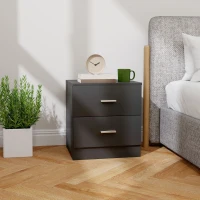 HOMCOM Modern Bedside Table, Beside Cabinet with 2 Drawers, for Bedroom, Living Room, Black(m-2)
