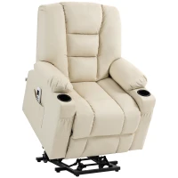 HOMCOM Massagesessel Aufstehhilfe Seniorensessel, inkl. Fernbedienung, 4 Massagemodi, 90  cm x 98 cm x 102 cm, Creme(m-1)