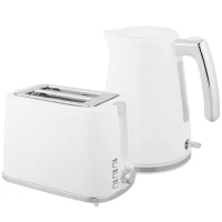 HOMCOM Set Fierbător Electric de 1.7L 2200W cu Termostat și Prăjitor de Pâine Dublu cu 7 Niveluri de Rumeneală, Alb(m-1)