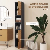 kleankin Colonna Bagno in Truciolato con 2 Ripiani Aperti e 2 Armadietti a 2 Livelli, 30x30x183 cm, Rovere(m-4)