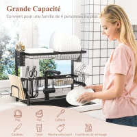 HOMCOM Égouttoir à vaisselle au-dessus de l'évier, séchoir à vaisselle 2 niveaux, modulables en acier 81,5 x 31,5 x 53,5cm noir(m-4)