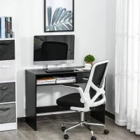 HOMCOM Bureau Informatique multimédia Compartiment Rangement et tiroir Panneaux Particules Noir(m-10)