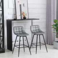 HOMCOM Lot de 2 tabourets chaises de bar design en velours capitonné et métal hauteur 64,5 cm - gris(m-10)