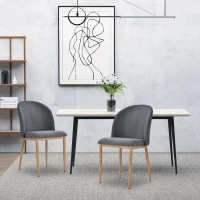 HOMCOM Lot de 2 chaises de Salle à Manger Chaise de Salon Pieds en métal Imitation Bois 50 x 58 x 85 cm Gris(m-10)
