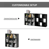 HOMCOM 3-tier 9 Cubes Storage Unit Particle Board Cupboard Bookcase Organiser Home Office Shelves, Black(m-4)
