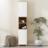 HOMCOM Colonna Bagno con 2 Armadietti e Ripiani Aperti, Mensole Interne Regolabili, 30x30x166 cm, Bianco e Legno(m-7)