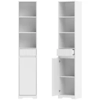 HOMCOM Armario de Baño Alto con Cajón Diseño Acanalado Estante Ajustable Estantes Abiertos para Espacios Pequeños Blanco(m-1)