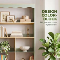 HOMCOM Bibliothèque, étagère de rangement à 6 niveaux avec 6 compartiments ouverts, 76 x 23,8 x 180 cm, bois naturel et vert(m-6)