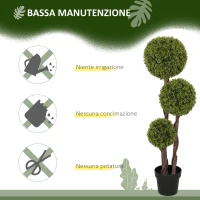 HOMCOM Pianta di Bosso Artificiale a 3 Sfere con Vaso Incluso e Fondo Rinforzato, Altezza 115 cm(m-6)