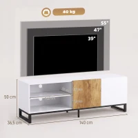 HOMCOM TV-Schrank für Fernseher bis 55 Zoll, modernes TV-Lowboard mit verstellbaren Einlegeböden, Weiß(m-3)