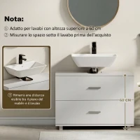 HOMCOM Mobile Sottolavabo Moderno con 2 Cassetti e Divisori per Lavabo Senza Piedistallo, 80x30x60 cm, Bianco(m-6)