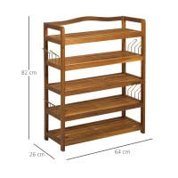 HOMCOM 5-Tier Shoe Rack, Acacia Wooden Shoe Storage Organiser with Hangers, Holds up to 19 Pairs, for Entryway, Living Room, 64 x 26 x 82 cm, Teak(m-3)