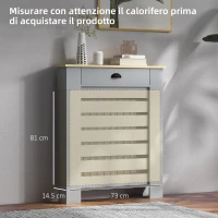 HOMCOM Copritermosifone in MDF a Doghe, Copricalorifero a Griglia con Cassetto, 78x19x95.5 cm, Grigio(m-6)