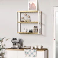 HOMCOM Estantería de Pared de Bambú con 3 Estantes Flotantes para Salón Dormitorio Cocina 60x15x54 cm Natural y Blanco(m-10)
