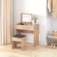 HOMCOM Tocador de Maquillaje con Taburete Mesa de Maquillaje con Espejo Tapa Abatible y Cajas 80x40x79 cm y 40x30x40 cm(m-10)