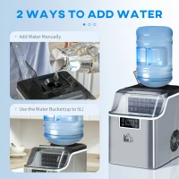 HOMCOM 3.2L Compact Ice Machine, with LCD Screen and Accessories - Silver-Tone(m-5)