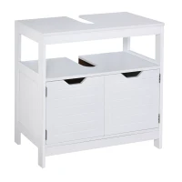 kleankin Armario para Debajo de Lavabo Gabinete de Baño con Estante 2 Puerta de Almacenamiento Dispositivo Antivuelco Resistente a la Humedad 60x30x60 cm Blanco(m-11)