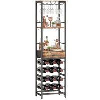 HOMCOM Weinbar-Schrank mit Schublade, Industrieller Barschrank, Weinregal für 12 Flaschen, Glashalter, Rustikal Braun(m-12)