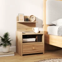 HOMCOM Bijzettafel, Nachtkastje met Opbergruimte, Spaanplaat, Kantelveilig, Modern, Natuurlijk Hout(m-2)