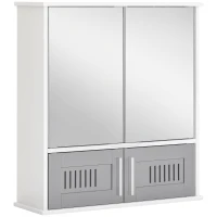 kleankin Bathroom Mirror Cabinet, Wall Mounted Storage Cupboard with Double Doors and Adjustable Shelf, Bathroom Organizer, Grey(m-1)