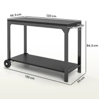 HOMCOM Desserte de jardin en acier chariot de service à roulettes avec plan de travail 135 x 55 x 86,5 cm noir(m-3)