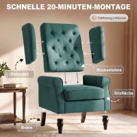 HOMCOM Eleganter Ohrensessel, dick gepolstert, abnehmbarer Bezug, 74 x 86 x 102 cm, Dunkelgrün(m-7)