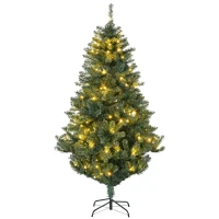 HOMCOM 6' Artificial Prelit Christmas Trees Holiday Décor with Warm White LED Lights, Decoration, Banner, Tag, Ball(m-10)