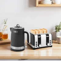 HOMCOM Sleek Textured Kettle and Four-Slice Toaster Set - Black(m-10)