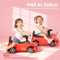HOMCOM Coche Correpasillos para Niños de 18-36 Meses con Faros Música Bocina Volante Espacio de Almacenaje y Asa Rojo(m-8)
