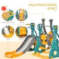 HOMCOM 3-IN-1 Kids Swing and Slide Set with Basketball Hoop Slide Swing Adjustable Seat Height Toddler Playground Activity centre Indoor and Outdoor Play Equipment(m-4)