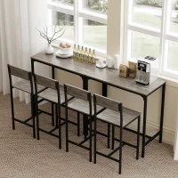 HOMCOM Ensemble table de bar avec tabourets, table à manger debout avec 2 chaises de bar, repose-pieds et dossiers, gris(m-8)