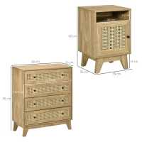 HOMCOM Chest of Drawer with 4 Rattan Drawers, Beside Table with Door, Natural(m-3)