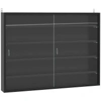 HOMCOM 5-Tier Wall Display Shelf Unit Cabinet w/ 4 Adjustable Shelves Glass Doors Home Office Ornaments 60x80cm Black(m-1)