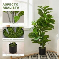 HOMCOM Planta Ficus Artificial 110 cm Planta Artificial con 90 Hojas Musgo y Maceta para Interior y Exterior Verde(m-4)