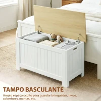HOMCOM Baú de Arrumação 90 L com Tampa Versátil com Dobradiça de Segurança 80,5x40x46,4 cm Madeira e Branco(m-4)