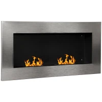 HOMCOM Biokamin 110 x 54 cm Ethanol und Gelkamin mit 2 x 0,9-Liter-Brenner Bio Ethanolkamin aus Edelstahl Bioethanol Wandkamin Silber(m-11)