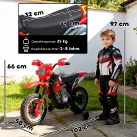 HOMCOM Kindermotorrad Elektromotorrad für Kinder 3-6 J. Rot(m-3)