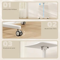 HOMCOM Bureau Debout Réglable en Hauteur, Plateau Inclinable, Roulettes et Cadre en Acier, 60,5 x 52 x 75-114 cm, Blanc(m-6)