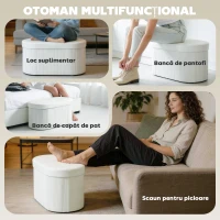 Taburet cu Spațiu de Depozitare Pliabil HOMCOM, Bancă Modernă Tapițată cu Catifea, Suport pentru Picioare cu Compartiment de 72L pentru Sufragerie și Dormitor, 76x38x35 cm, Crem(m-7)