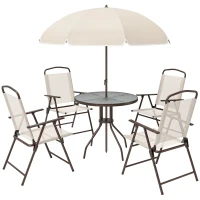 Outsunny Ensemble Salon de Jardin 6 pcs - Table Ronde + 4 chaises Pliables + Parasol - Acier époxy café textilène Polyester Beige(m-12)