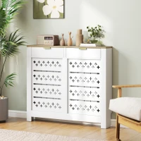 HOMCOM Couvercle de radiateur, cache radiateur avec placard rabattable et étagère supérieur, 108 x 19 x 95,5 cm, blanc(m-8)