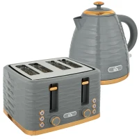 HOMCOM 2-in-1 Toaster und Wasserkocher Set, 7 Bräunungsstufen, Auftau- und Aufwärmfunktion, Grau(m-1)