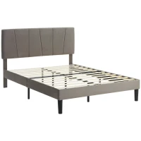 HOMCOM Cadre de lit double 140 x 190 cm lit 2 personnes tête de lit réglable sommier 150 x 198 x 100/105/110/115/120 cm gris(m-12)